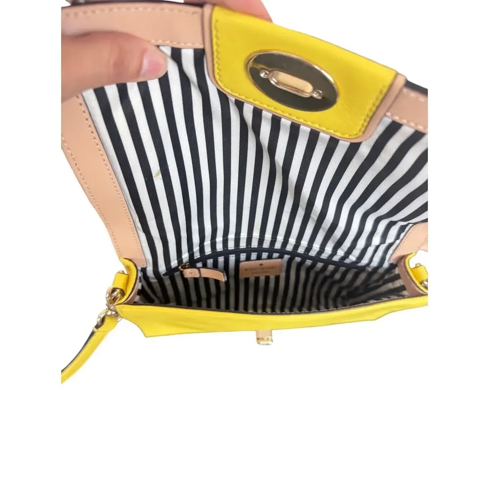 Kate Spade New York Yellow Leather Turn Lock Crossbody Bag